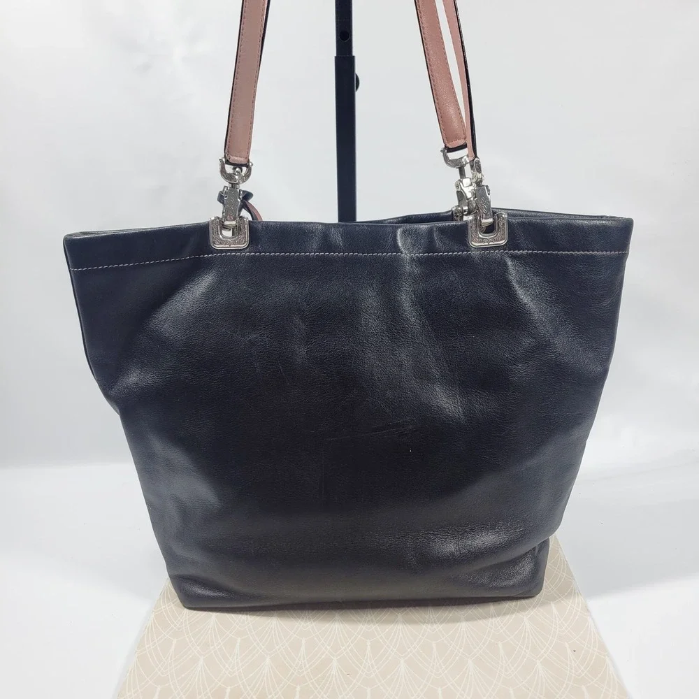 Y2K Brighton Jodi Leather Handbag Purse Black Reversible French Country Tote